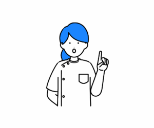 ケーシー姿で指を立てて話す女性看護師のイラスト