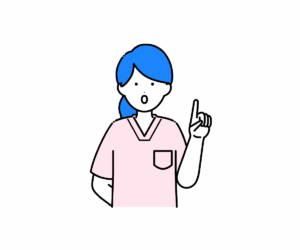 スクラブ姿で指を立てて話す女性看護師のイラスト