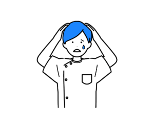 ケーシー姿で頭を抱え焦る男性看護師のイラスト
