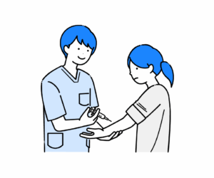 注射をするスクラブ姿の男性看護師のイラスト