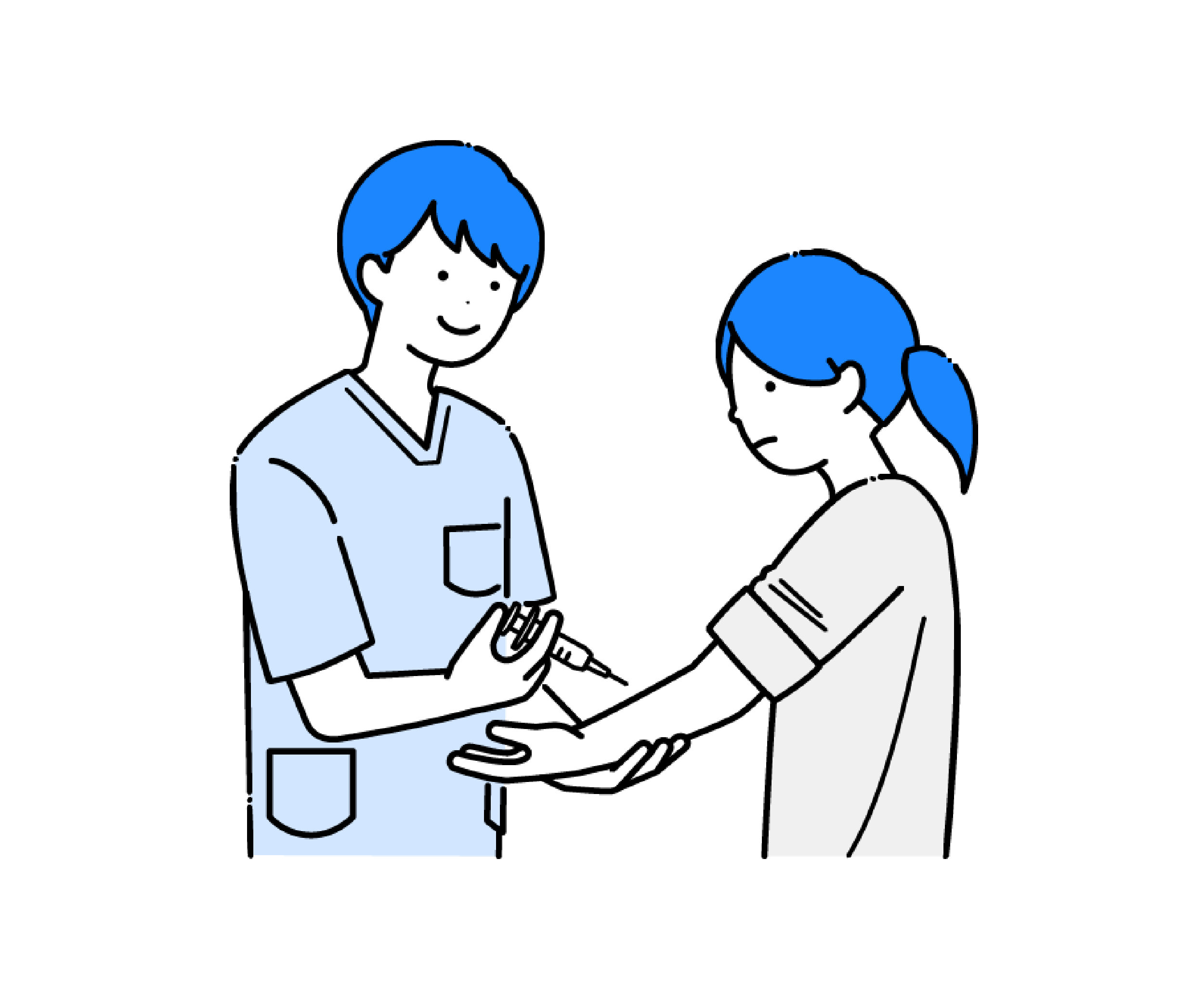 注射をするスクラブ姿の男性看護師のイラスト