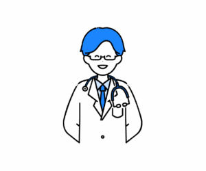 白衣を着て眼鏡をかけた笑顔の男性医師のイラスト