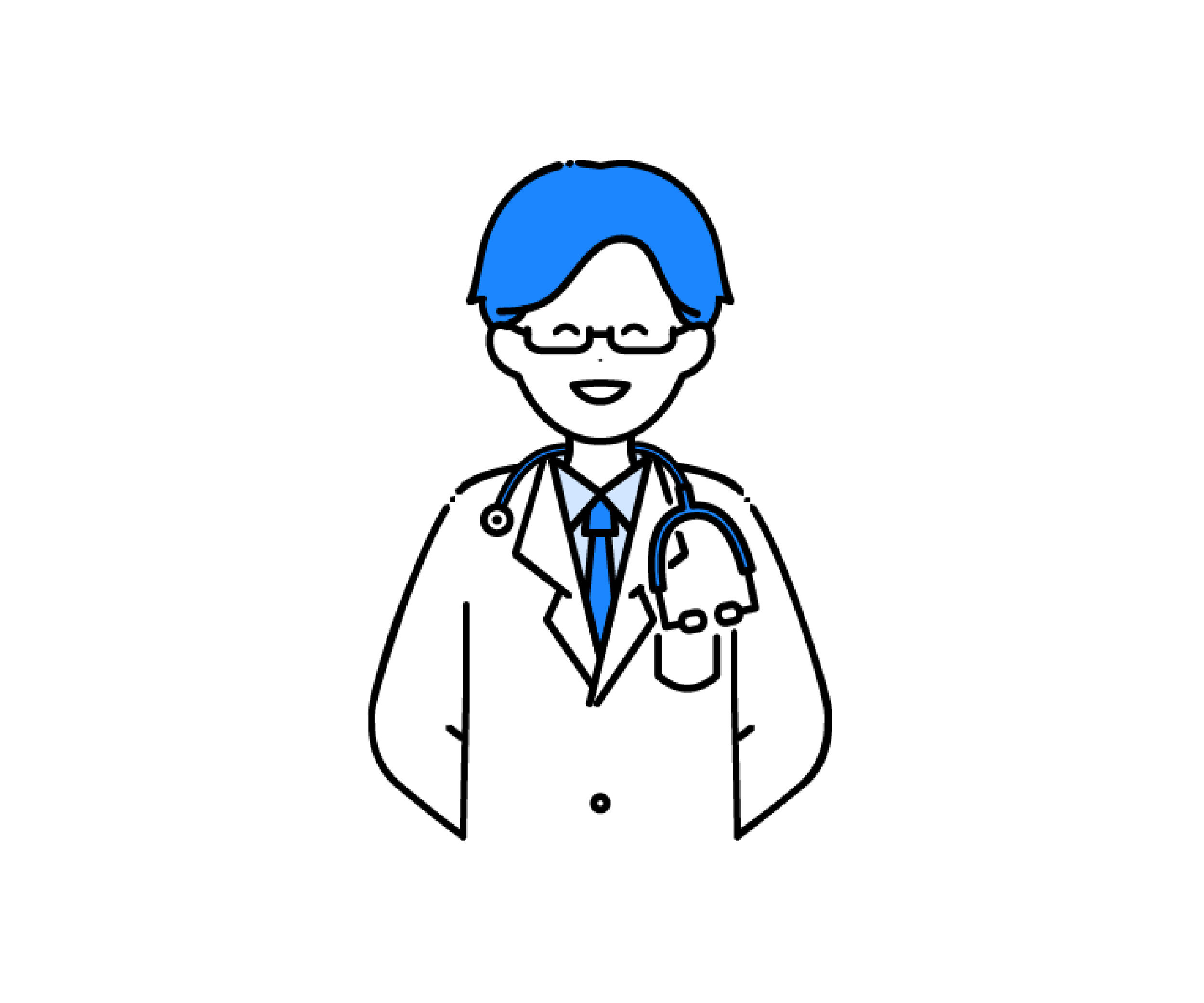 白衣を着て眼鏡をかけた笑顔の男性医師のイラスト