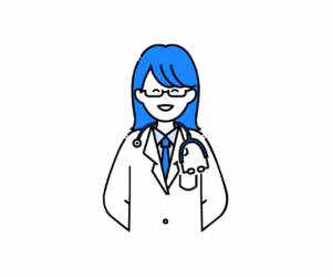 白衣を着て眼鏡をかけた笑顔の女性医師のイラスト