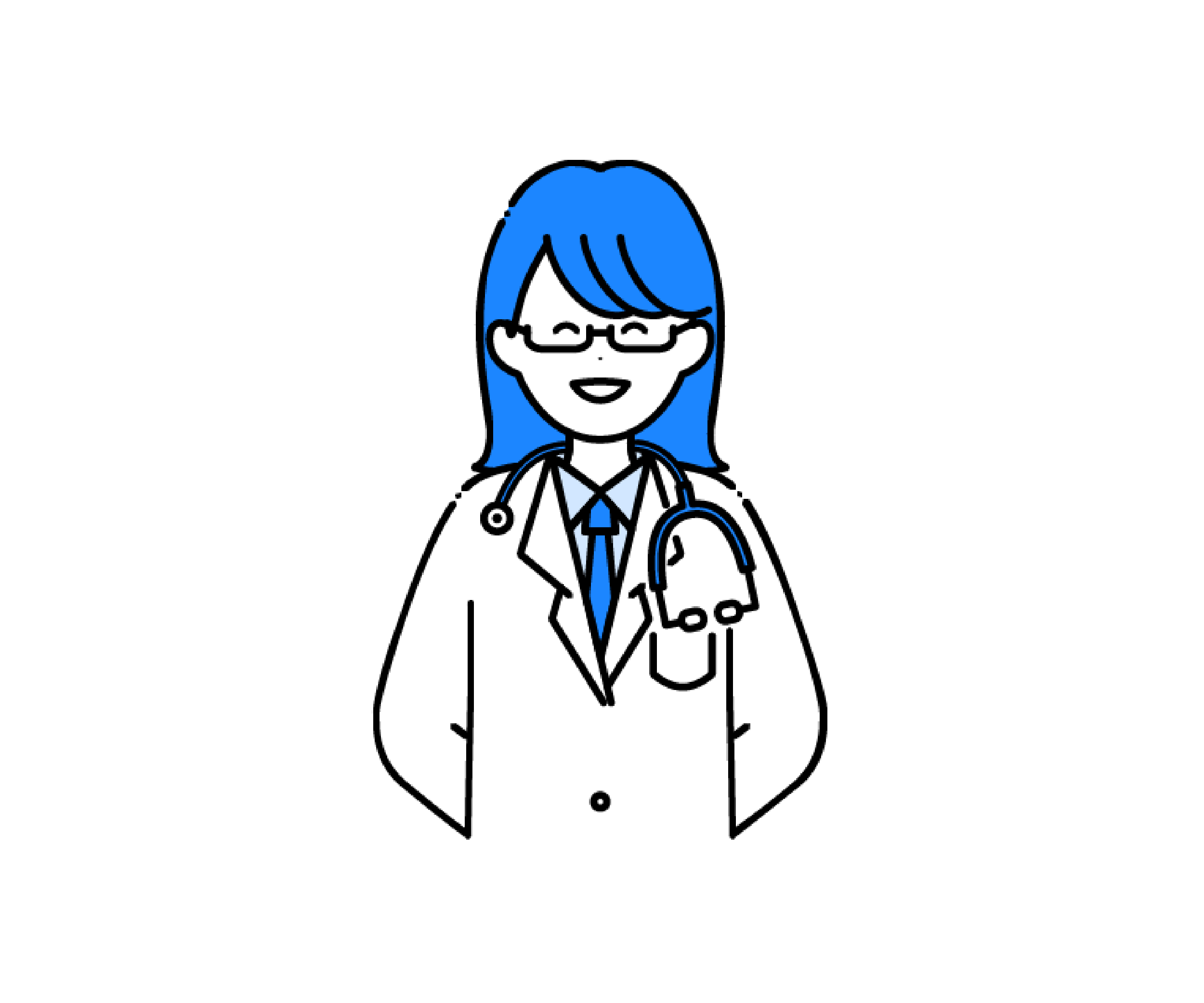 白衣を着て眼鏡をかけた笑顔の女性医師のイラスト