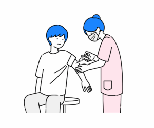 予防接種をするスクラブ姿の女性看護師のイラスト