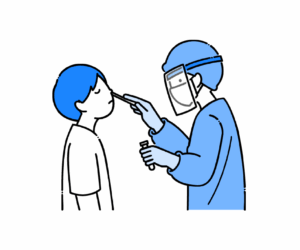 感染対策をしてPCR検査をするイラスト