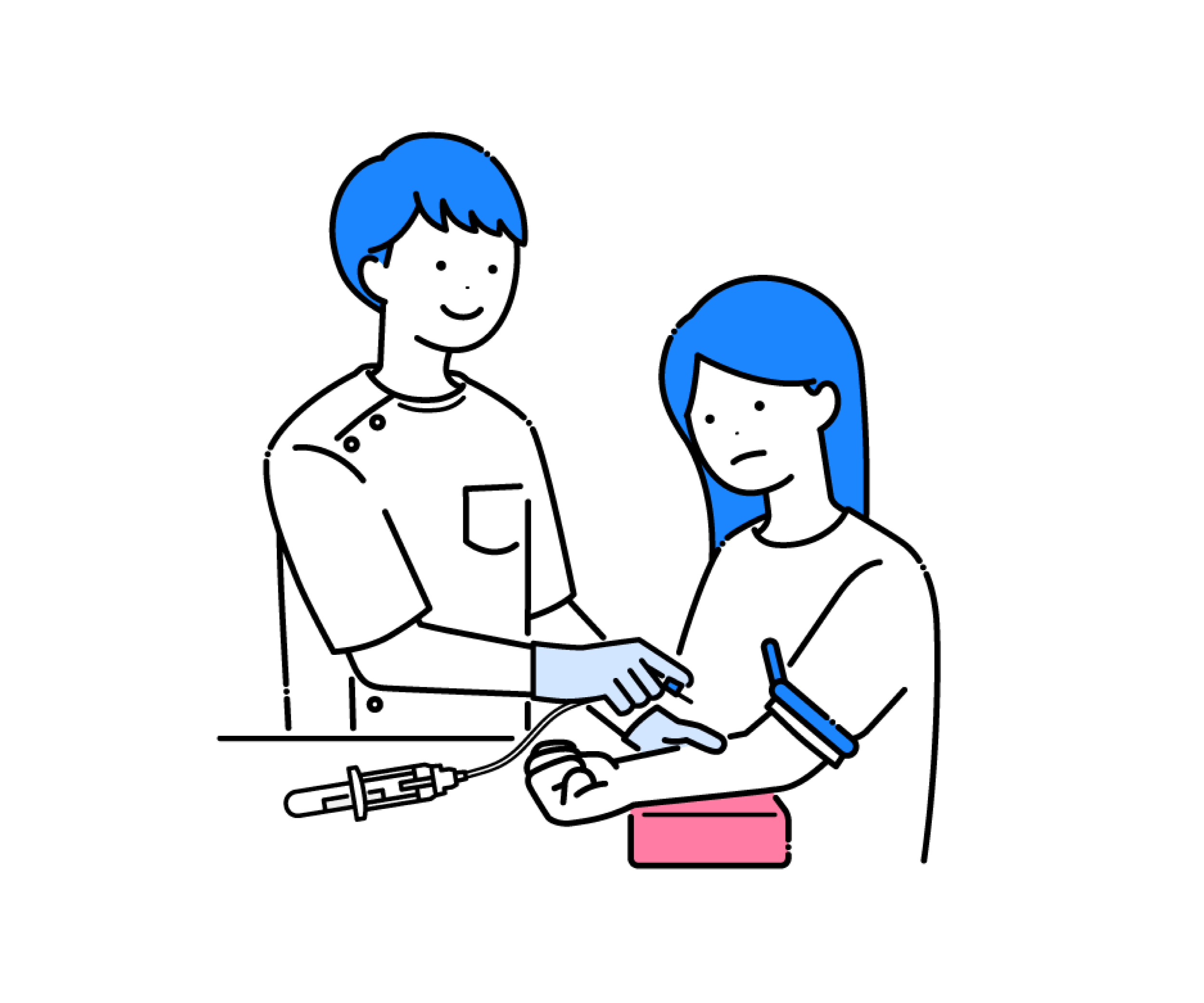 採血をするケーシー姿の男性看護師のイラスト
