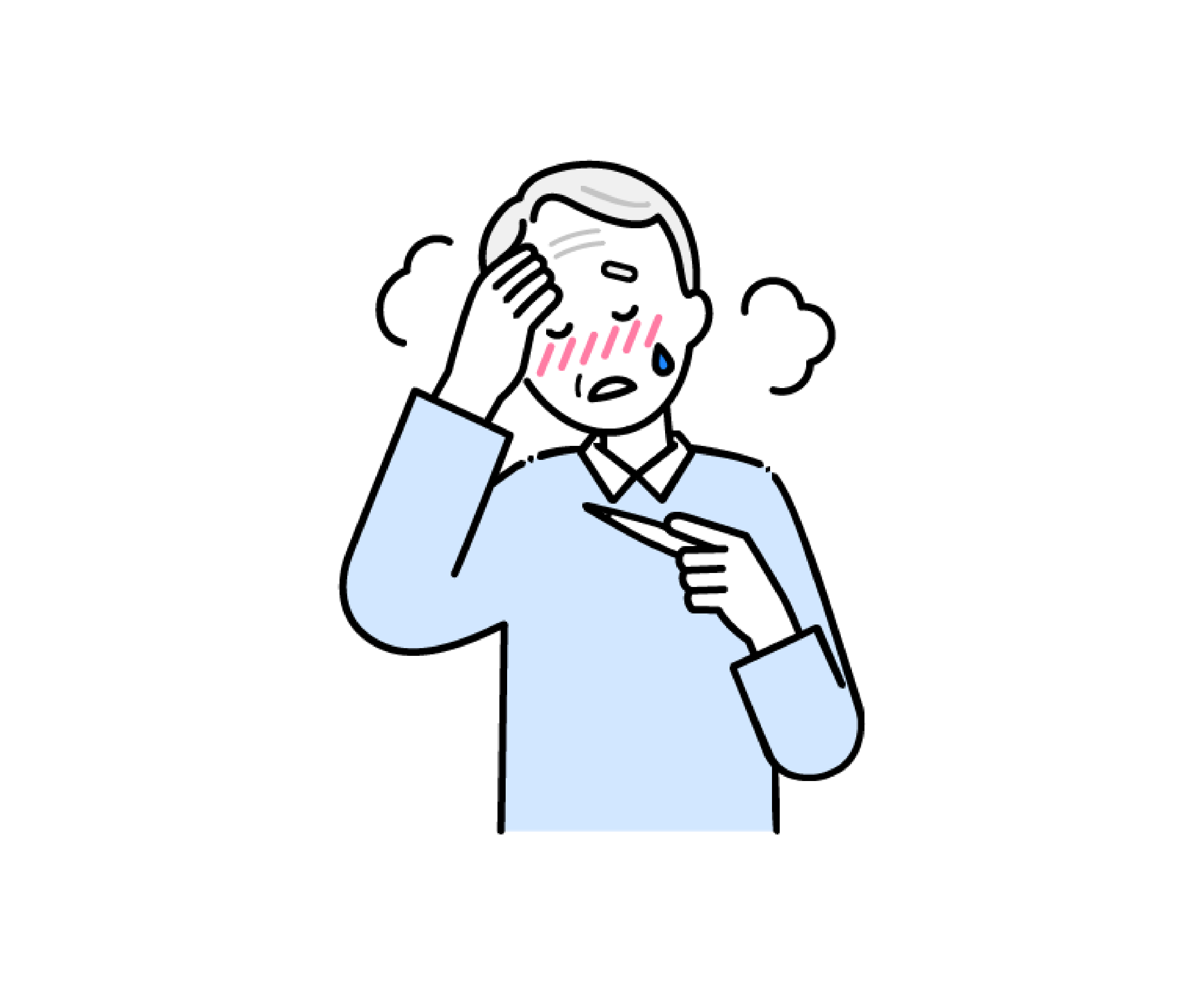 発熱をした高齢男性のイラスト