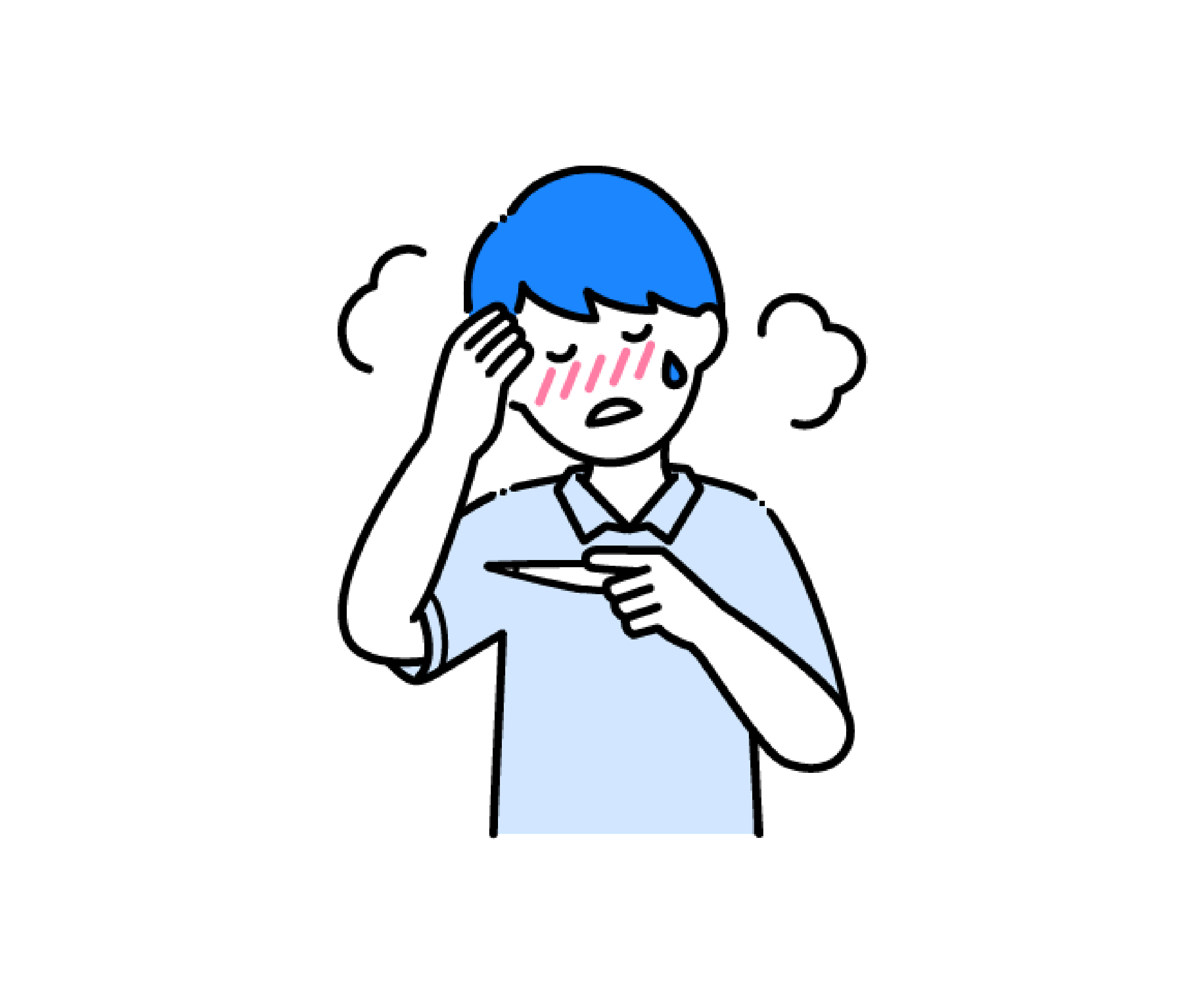 発熱をした小さい男の子のイラスト
