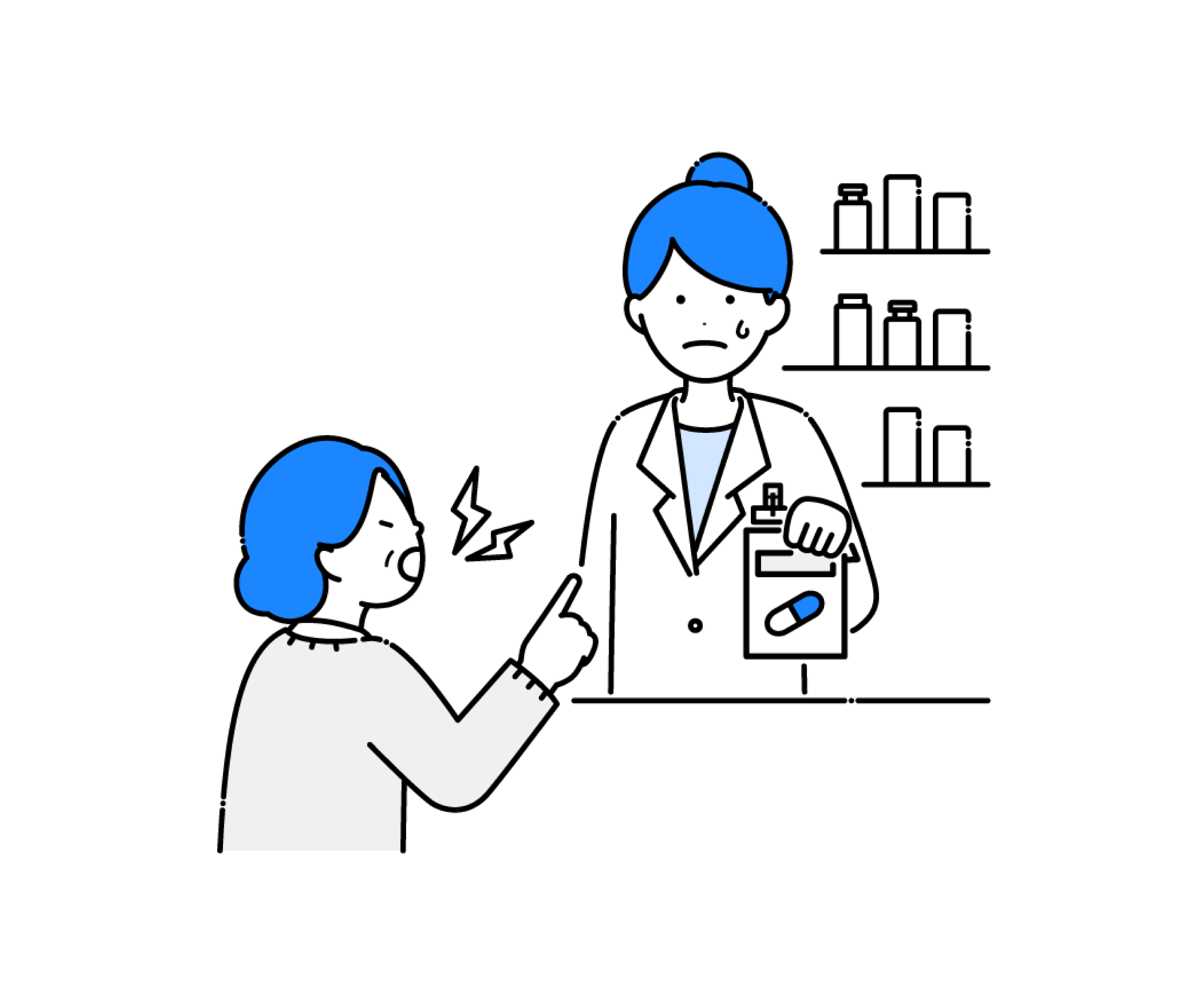カスタマーハラスメントを受ける薬剤師のイラスト