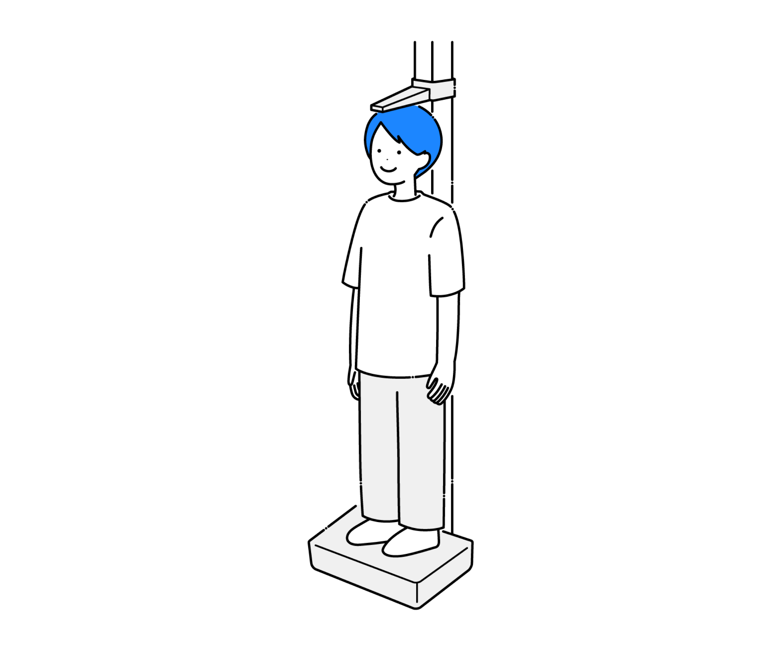 身体測定で身長をはかる男性のイラスト