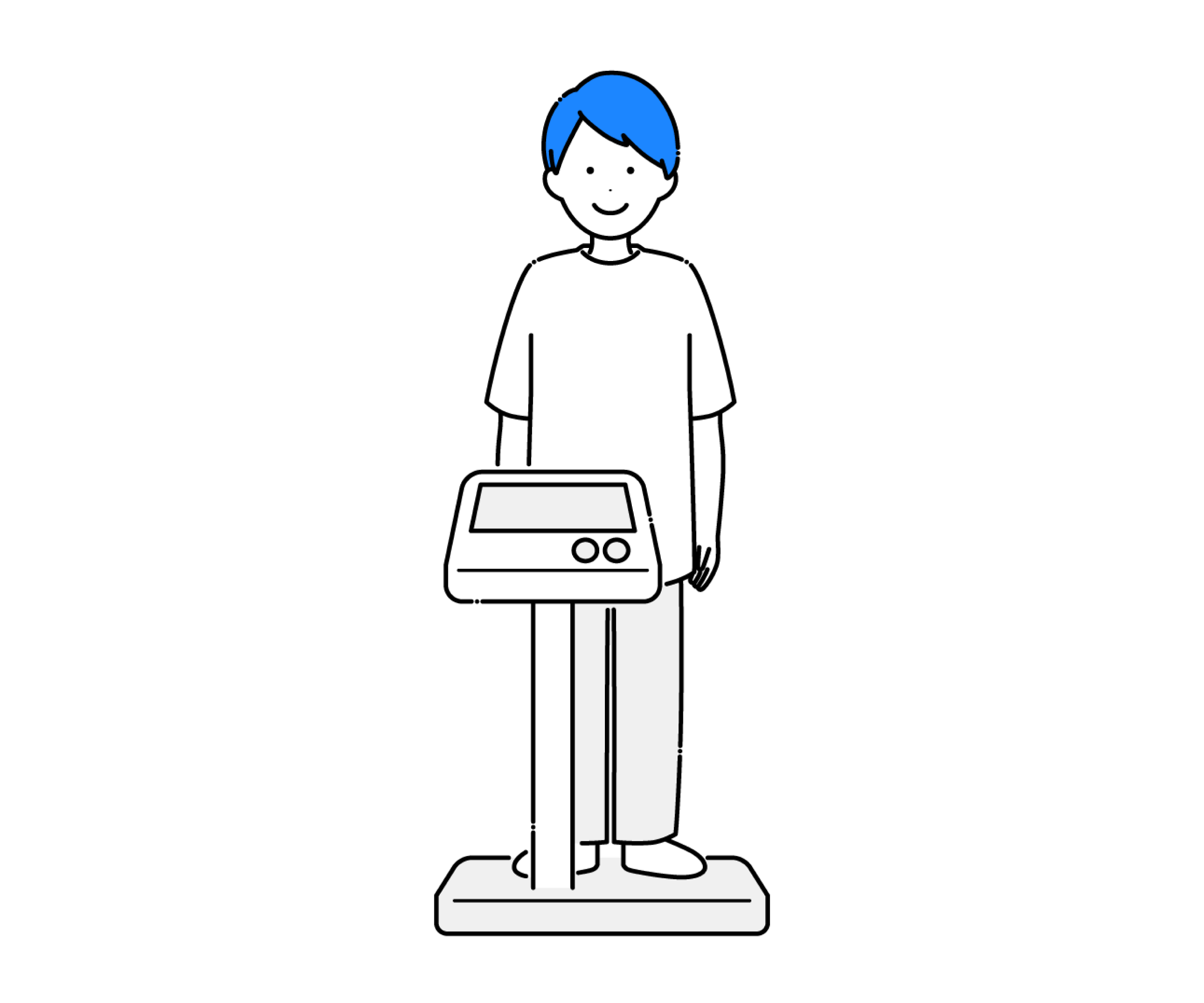 身体測定で体重をはかる男性のイラスト