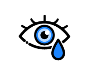 涙とカラーコンタクトレンズ（青）を装着した瞳のイラスト