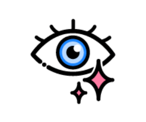 輝くカラーコンタクトレンズ（青）を装着した瞳のイラスト