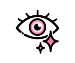 輝くカラーコンタクトレンズ（ピンク）を装着した瞳のイラスト