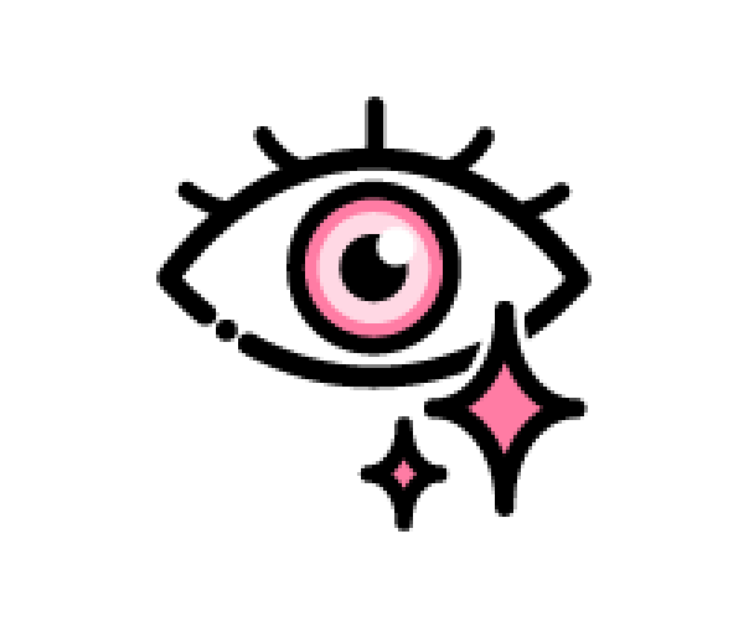 輝くカラーコンタクトレンズ（ピンク）を装着した瞳のイラスト