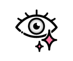 輝くカラーコンタクトレンズ（グレー）を装着した瞳のイラスト