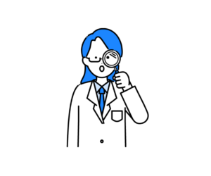 虫眼鏡を持つ女性医師のイラスト
