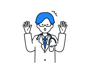 白衣を着て驚く男性医師のイラスト
