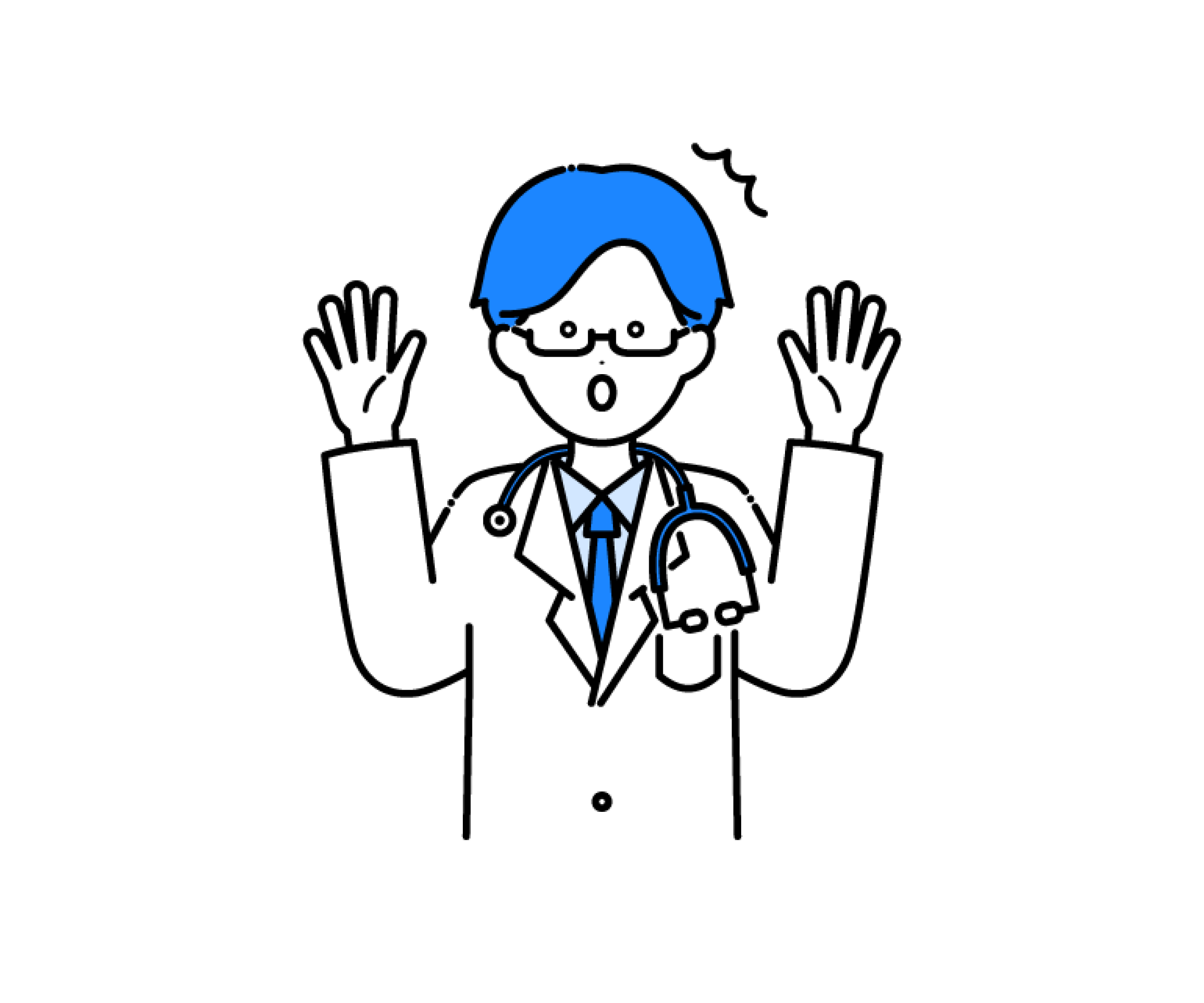 白衣を着て驚く男性医師のイラスト