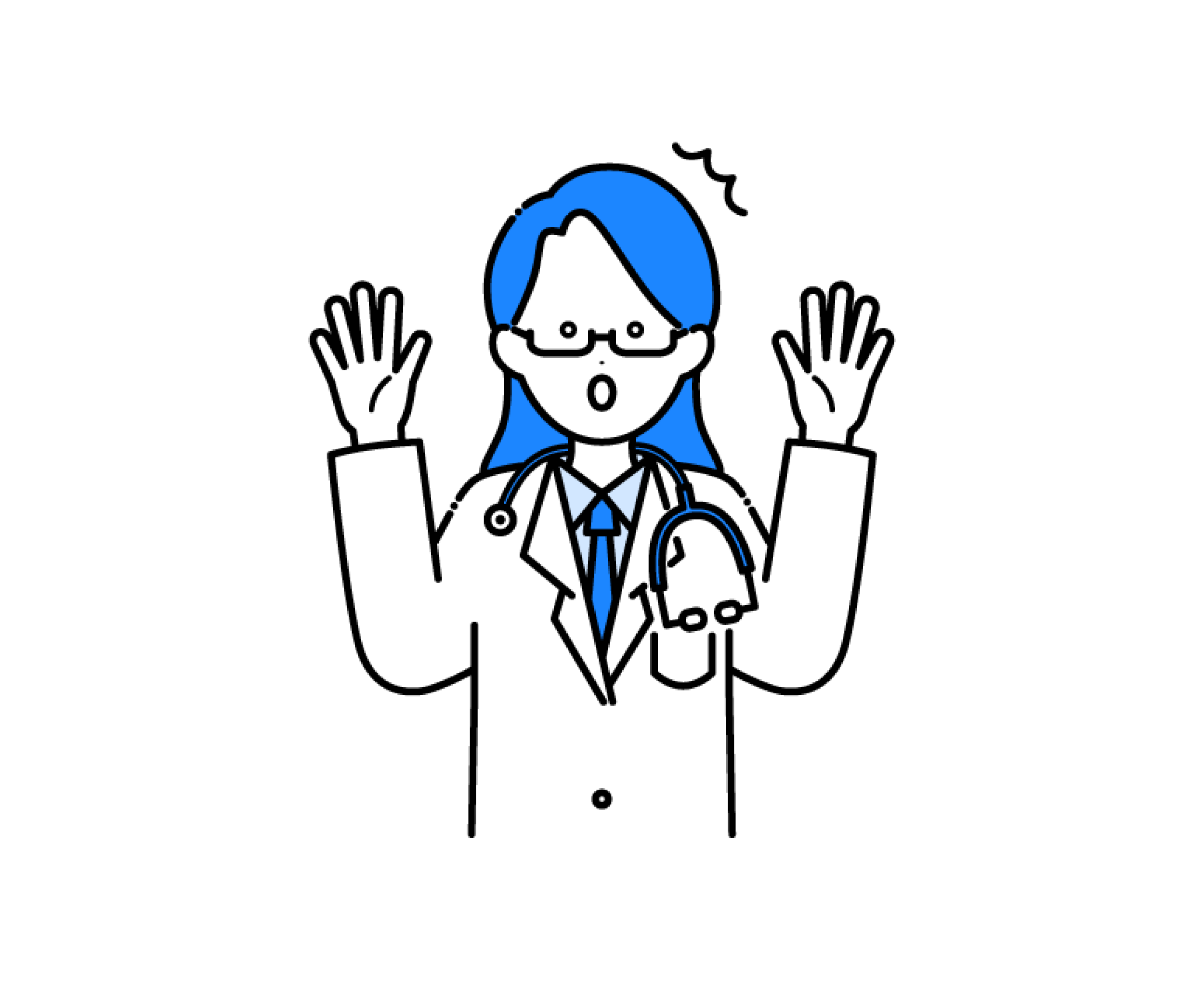 白衣を着て驚く女性医師のイラスト