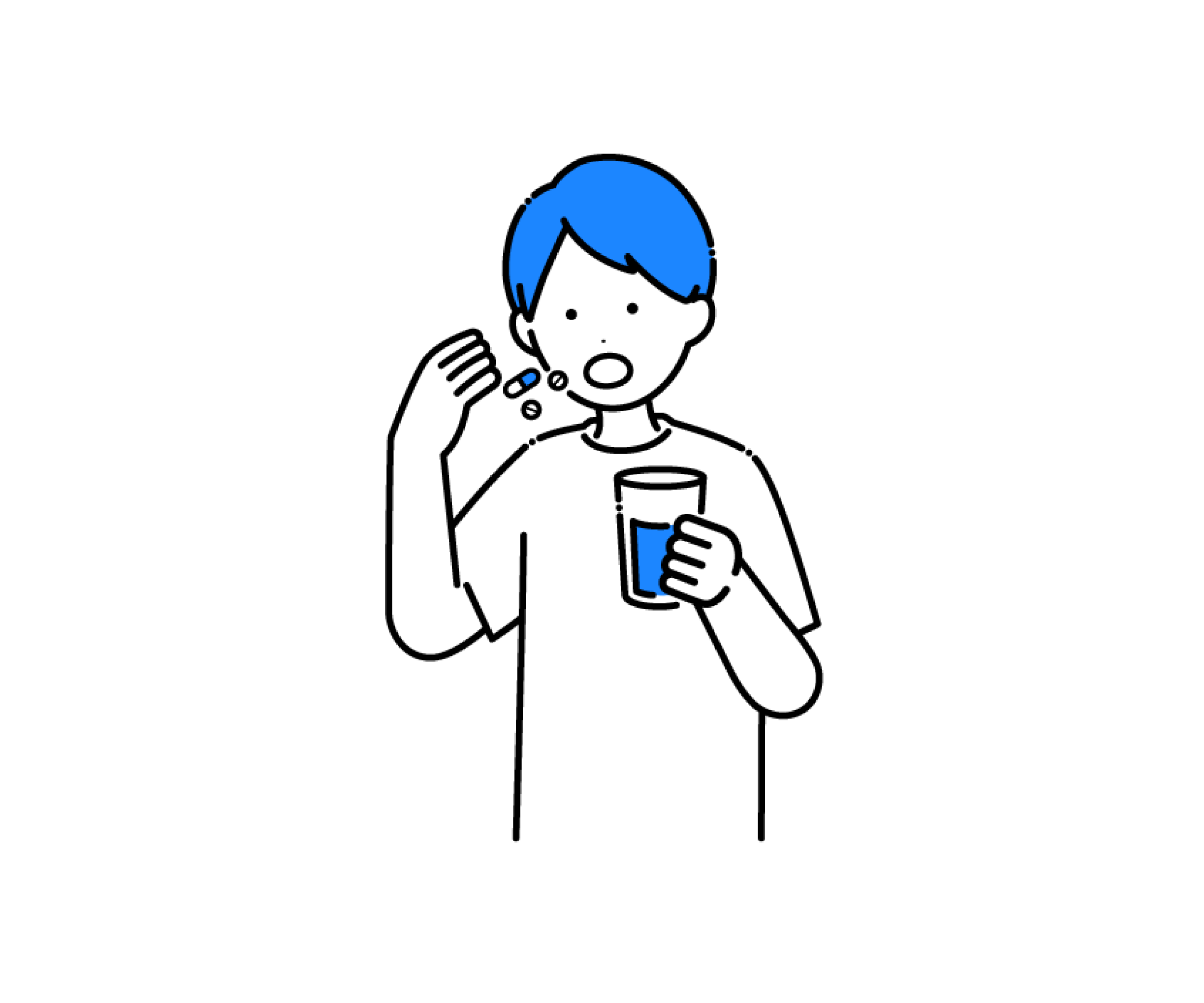 水で薬を飲む男性のイラスト