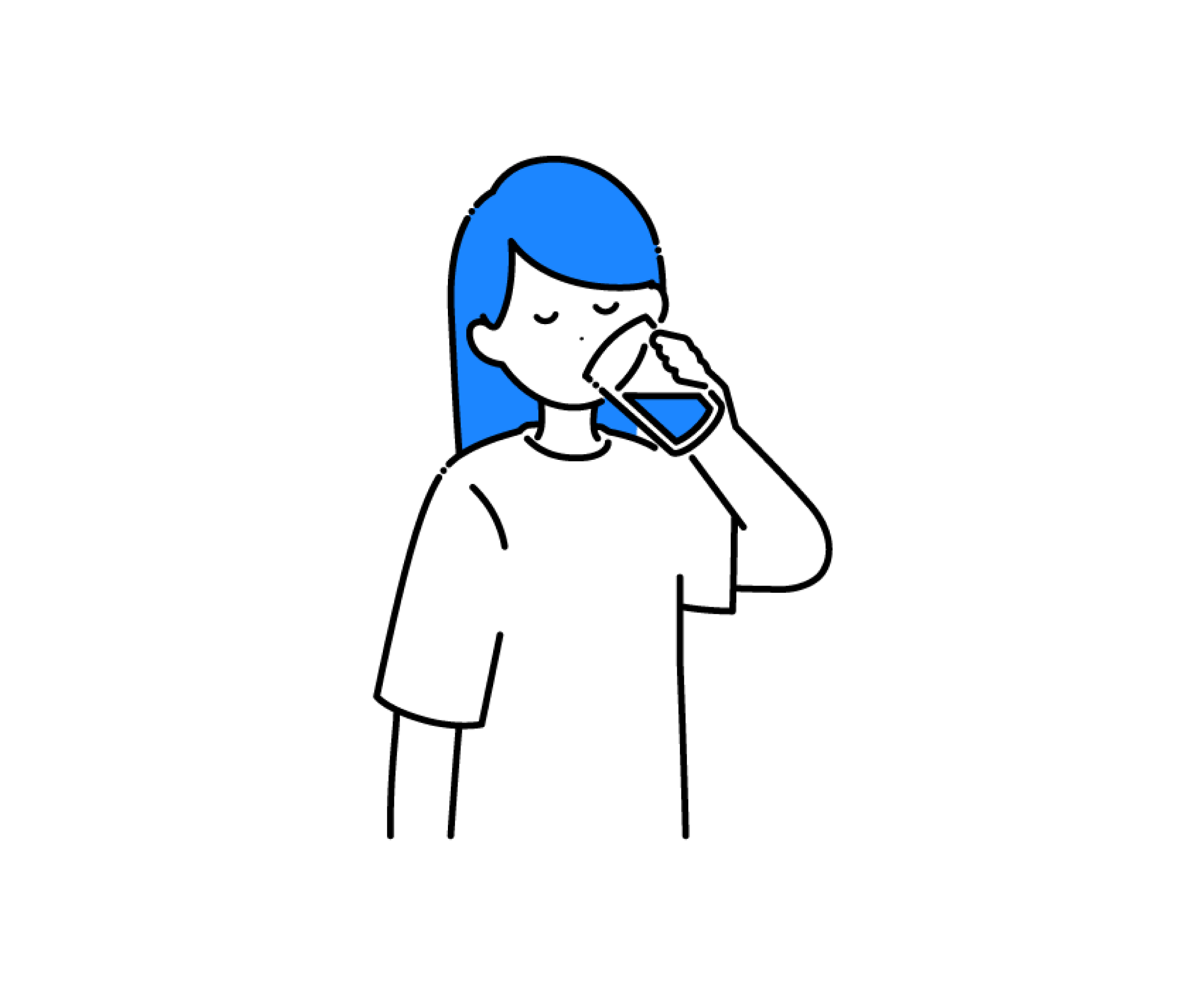 コップで水を飲む女性のイラスト