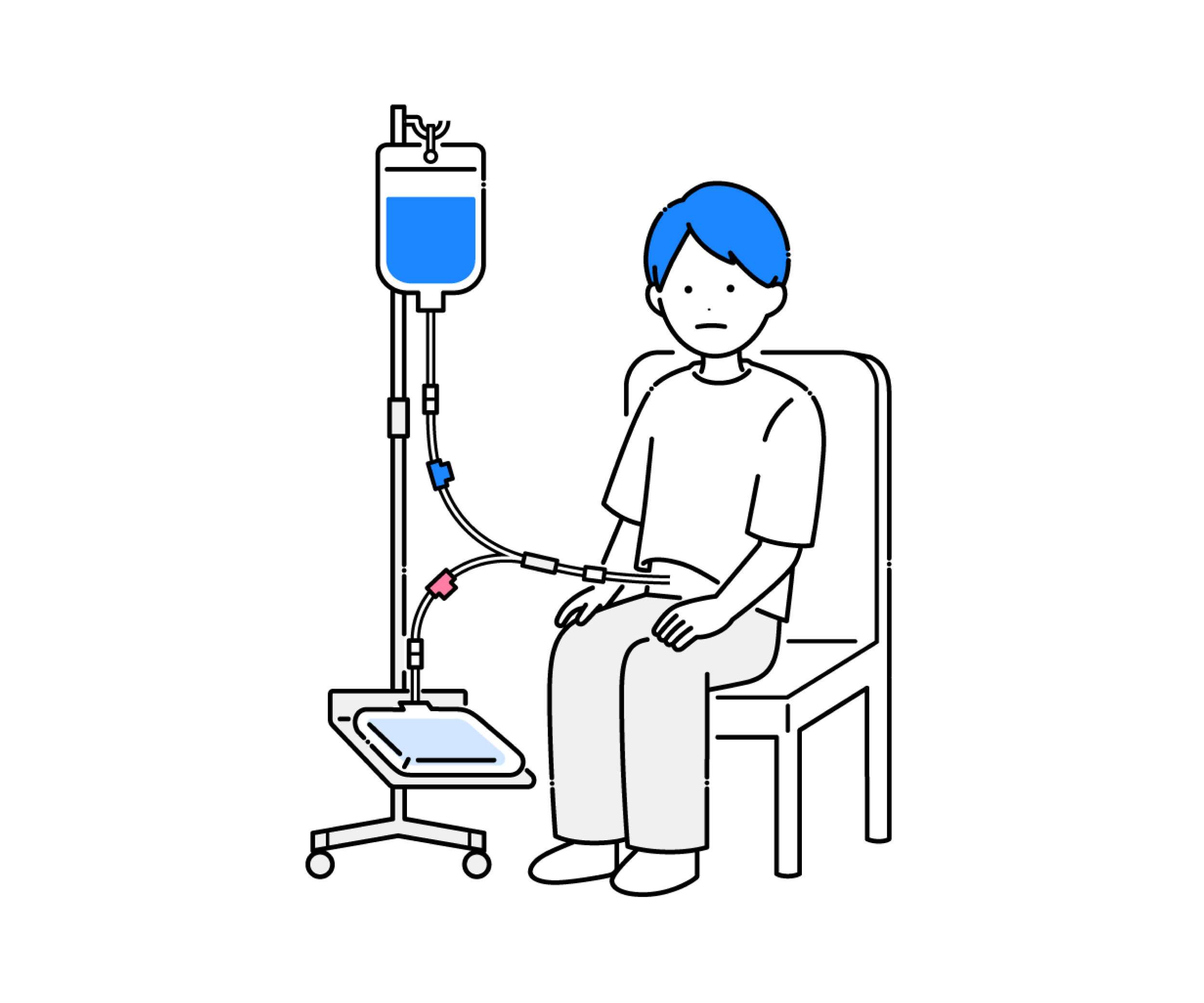 腹膜透析（CAPD）を行う男性のイラスト