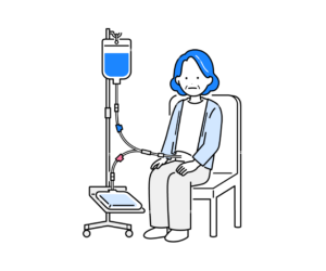 腹膜透析（CAPD）を行う高齢女性のイラスト