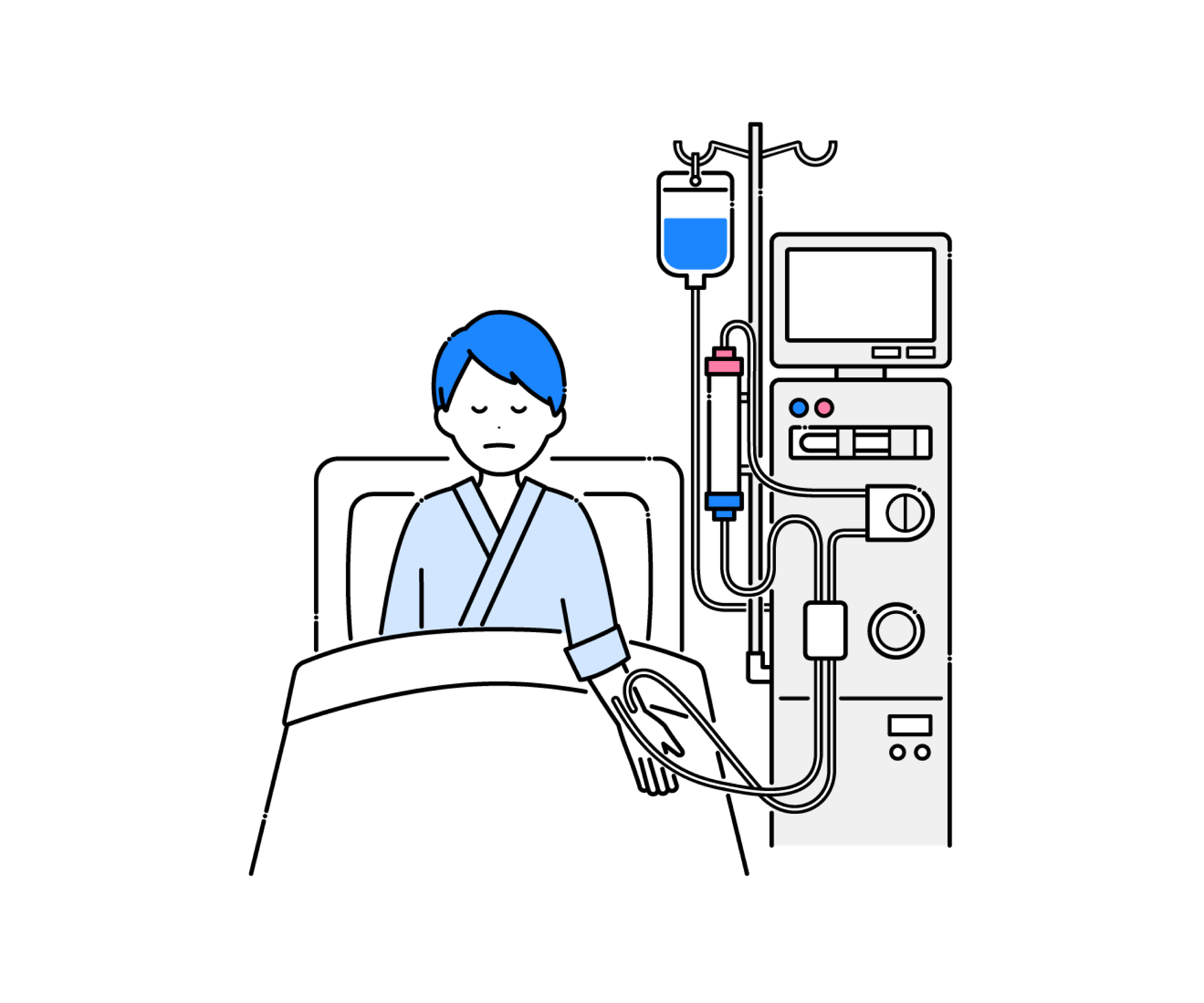 血液透析を行う男性のイラスト