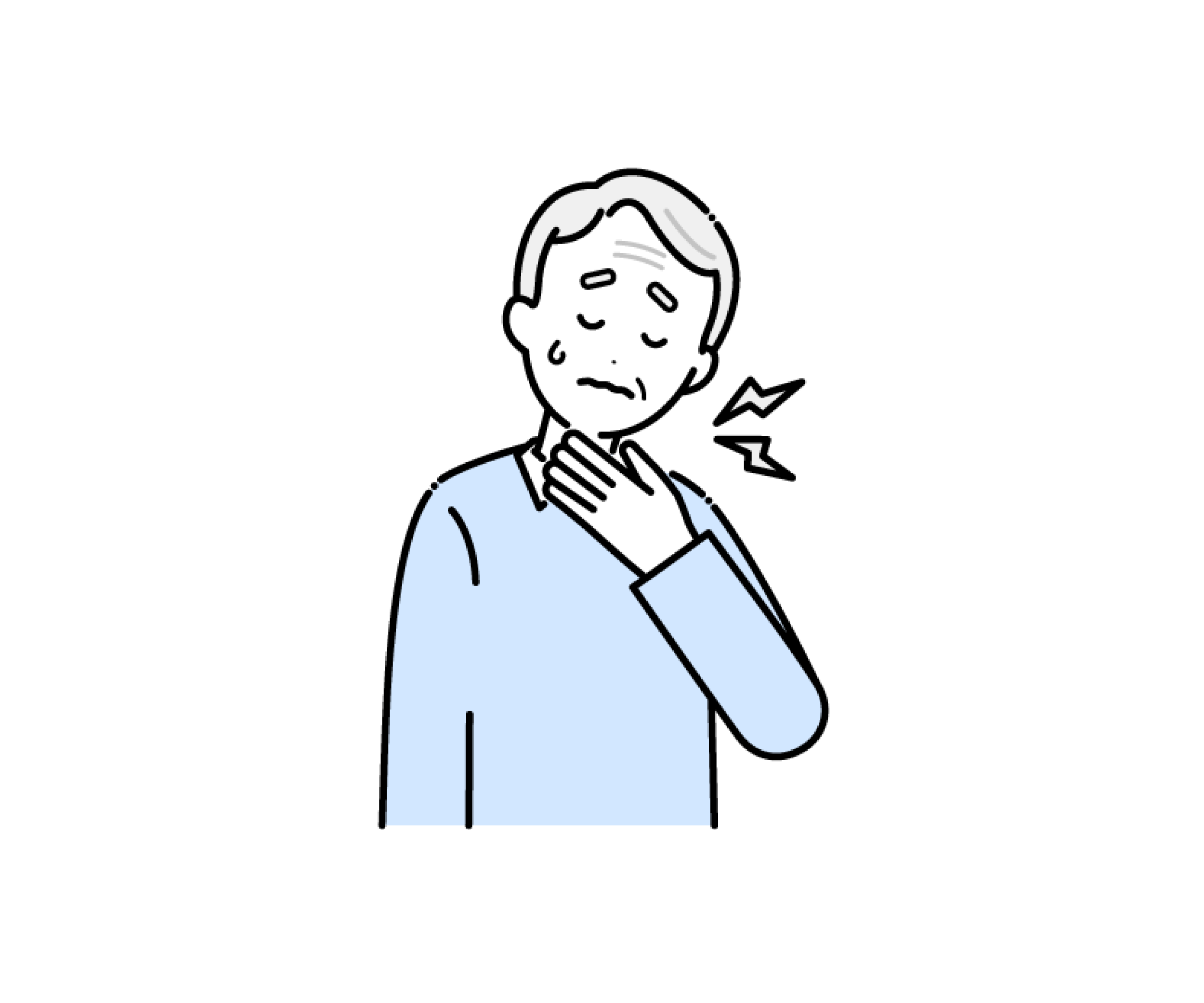 のどが痛い（喉痛）高齢男性のイラスト