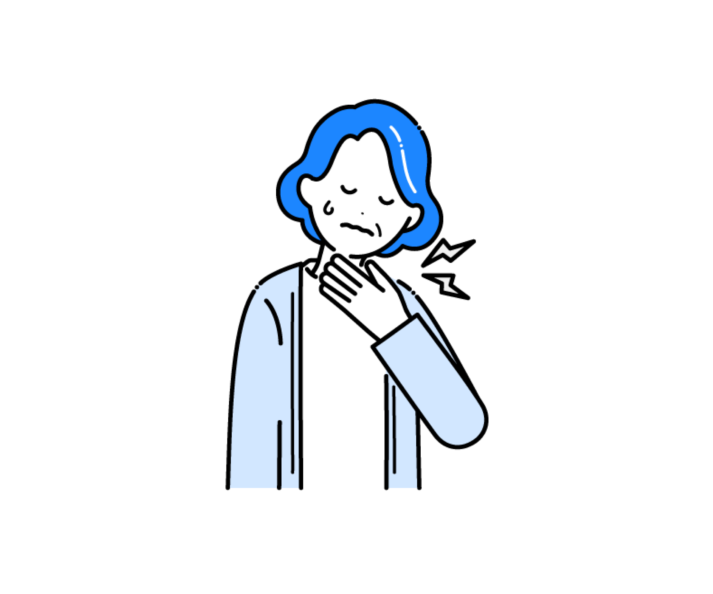 のどが痛い（喉痛）高齢女性のイラスト