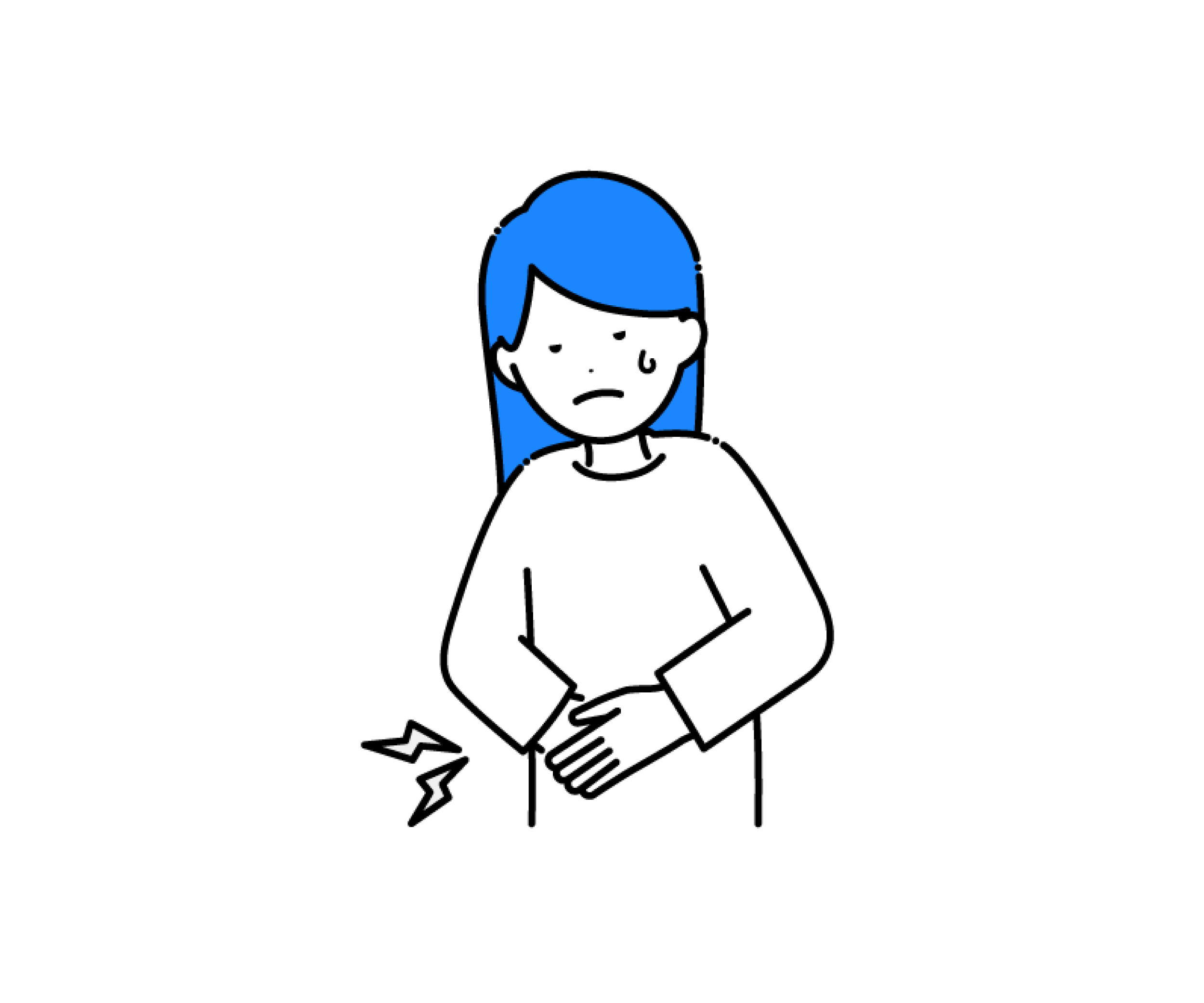 お腹が痛い（腹痛）女性のイラスト