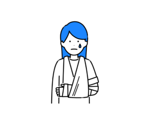 骨折して腕に包帯とギプスをつけた女性のイラスト