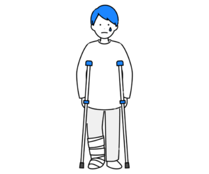 足にギプスをつけ、松葉杖をついた男性のイラスト