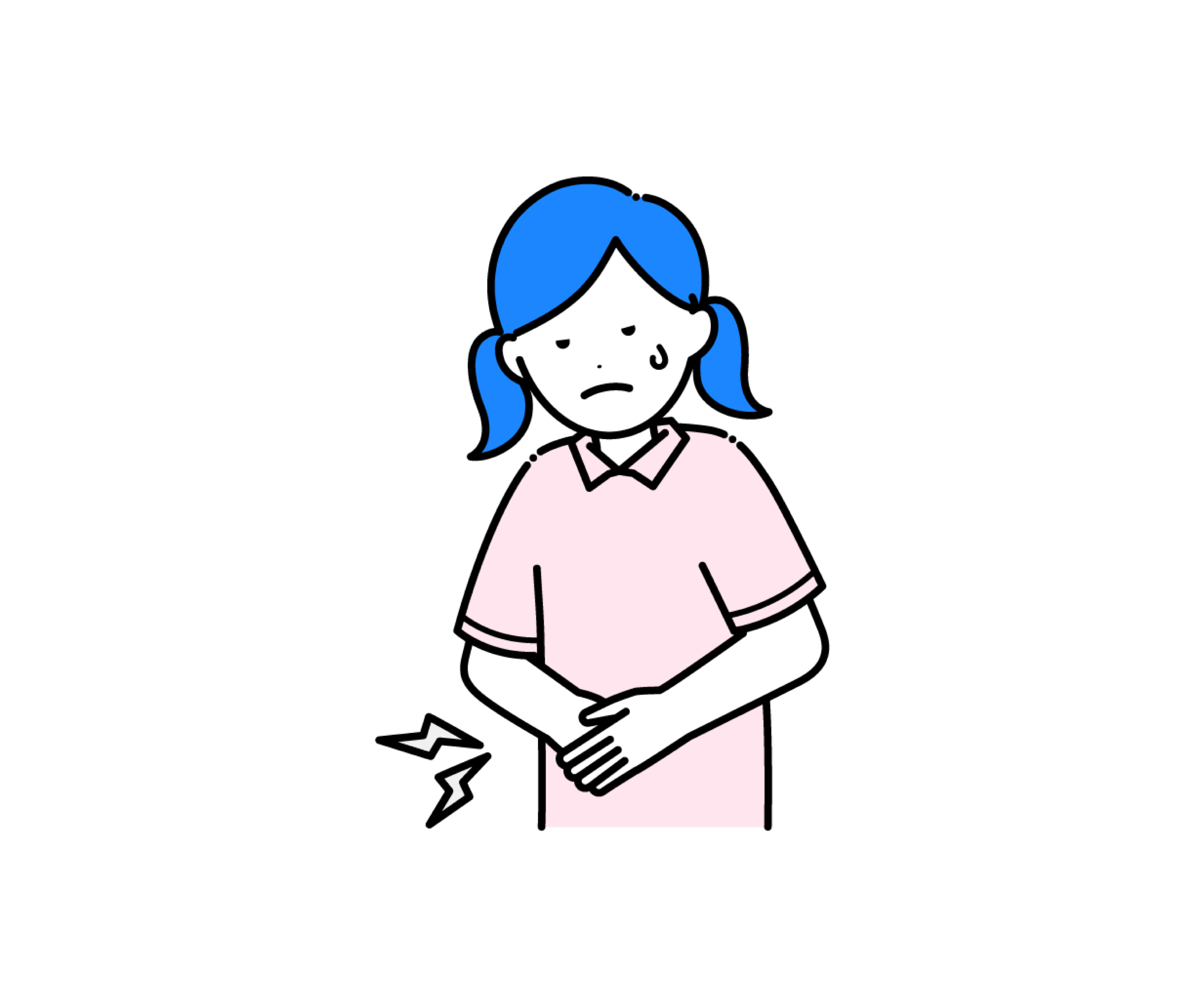 お腹が痛い（腹痛）女の子のイラスト
