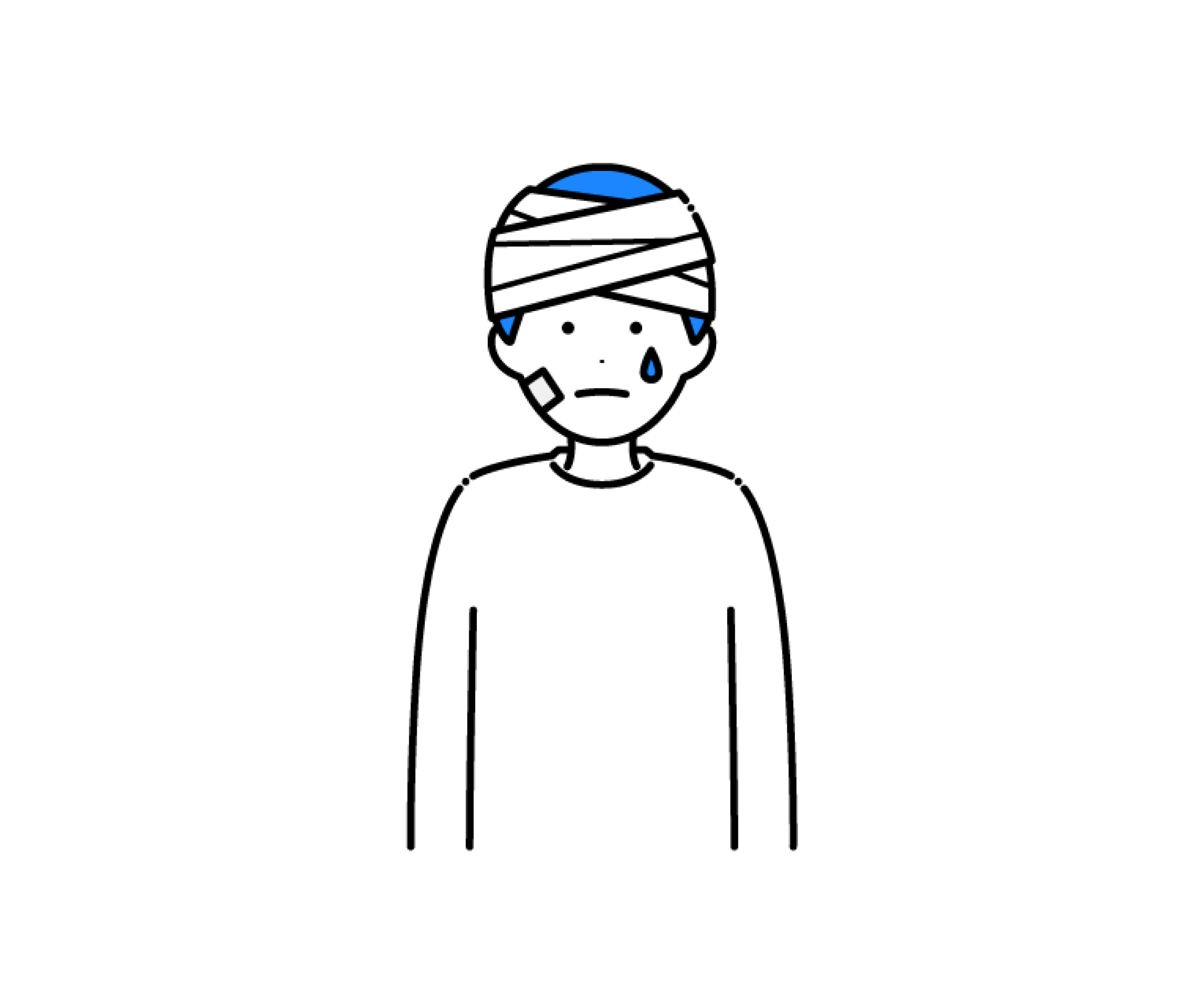 頭と顔に怪我をした男性のイラスト