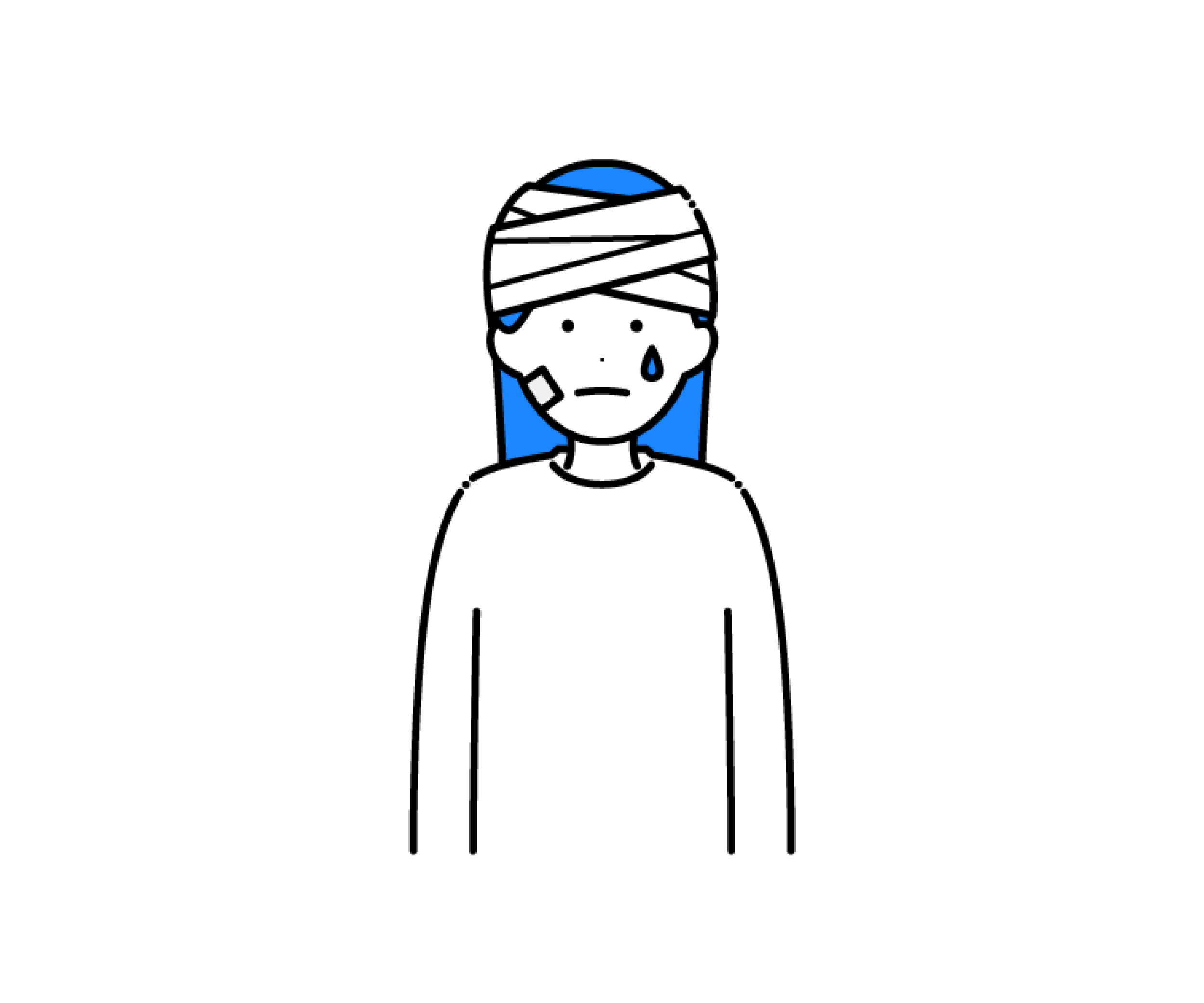 頭と顔に怪我をした女性のイラスト