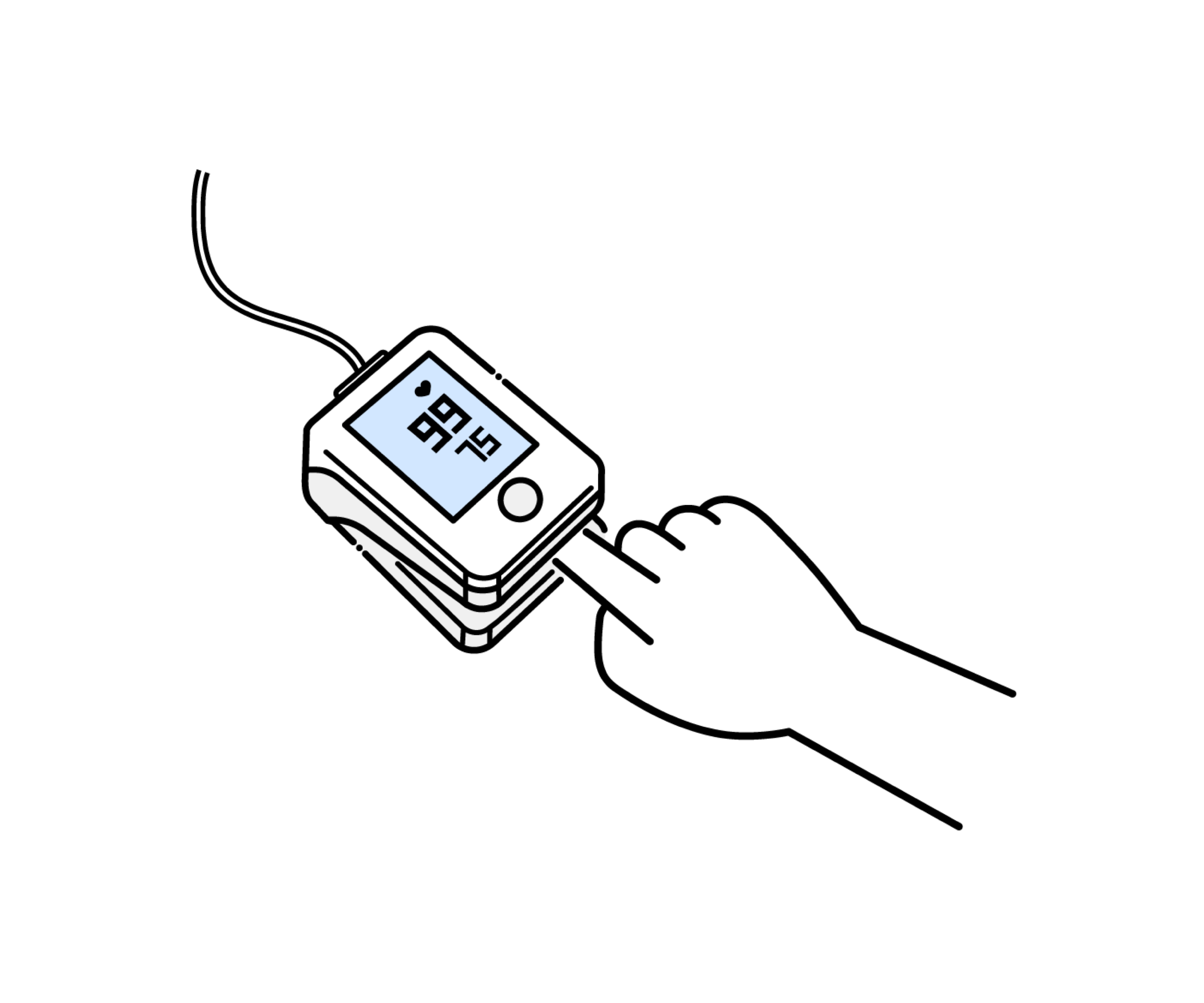 数値表示されたパルスオキシメーターを使用するイラスト