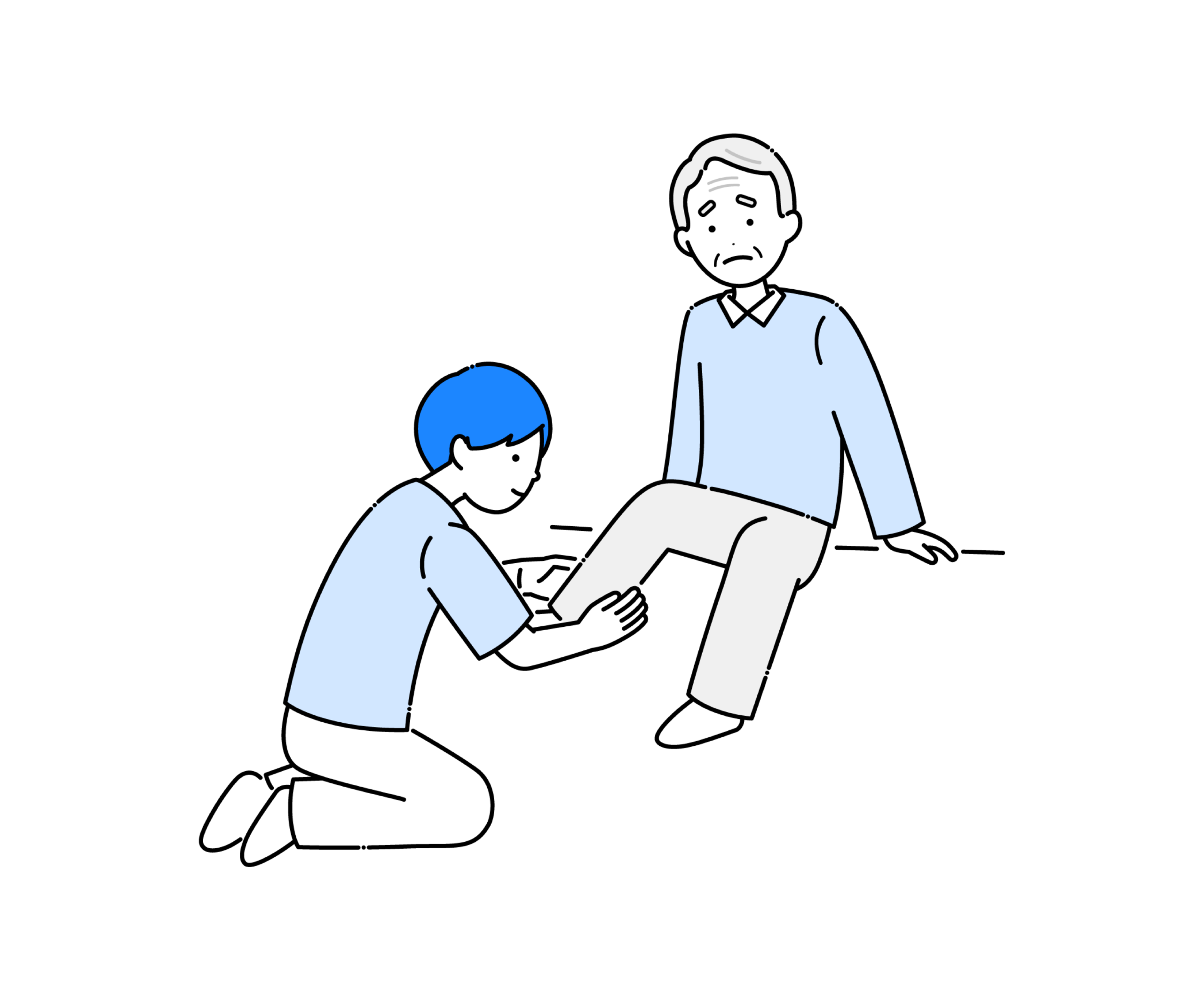 高齢男性の足首のリハビリをする理学療法士のイラスト