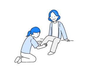 高齢女性の足首のリハビリをする理学療法士のイラスト