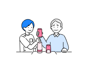 アクリルコーンでリハビリをする高齢男性のイラスト