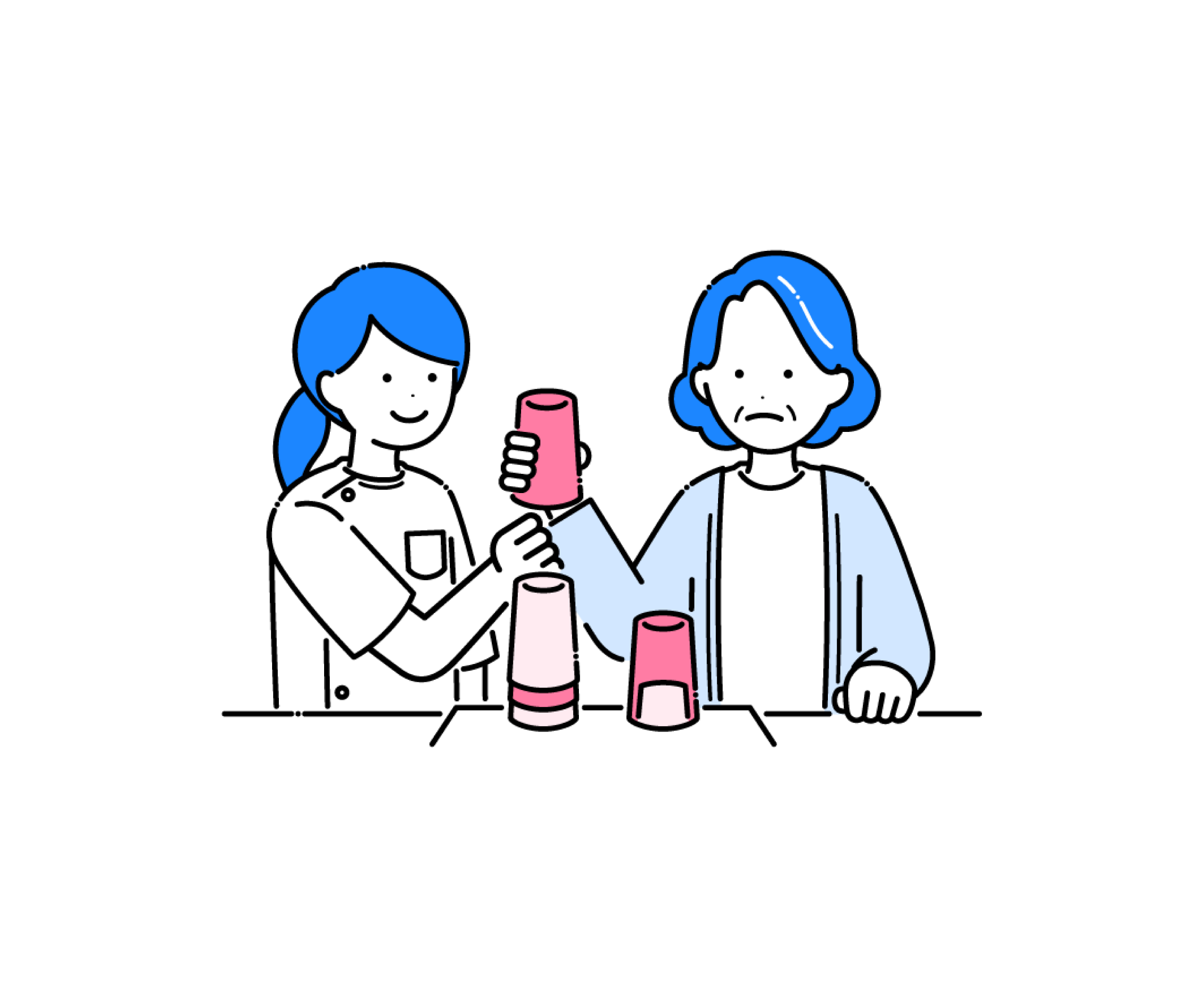 アクリルコーンでリハビリをする高齢女性のイラスト