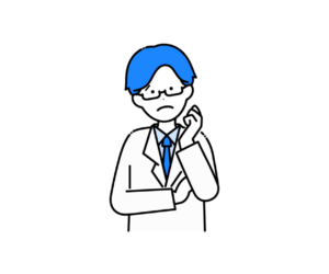 白衣を着て困った様子の男性医師のイラスト