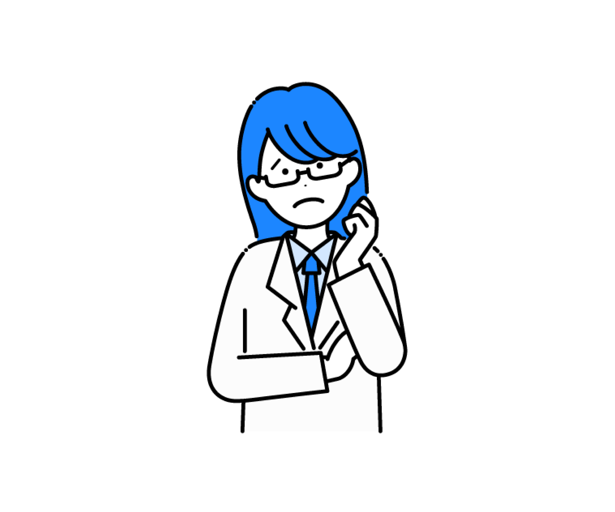 白衣を着て困った様子の女性医師のイラスト